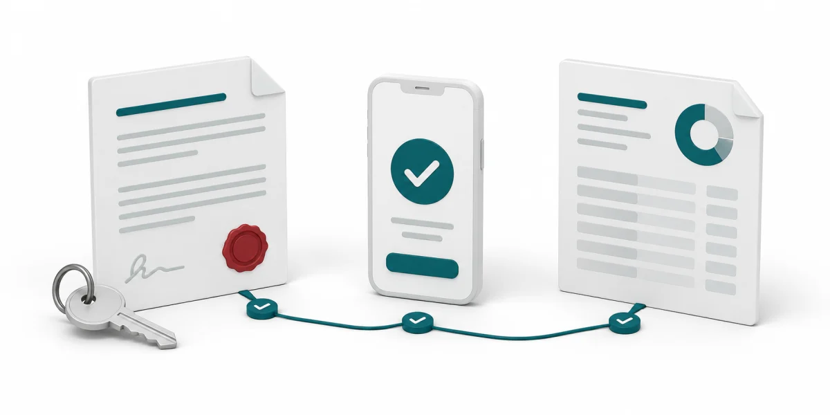 Lease record, verified payment and owner statement connected in sequence.
